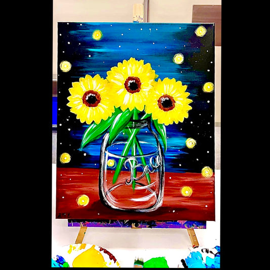 Fireflies & Sunflowers Painting